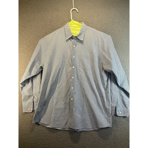 LL Bean Shirt Mens XL ‎ Blue Green  Plaid Oxford Long Sleeve Button Up Dress