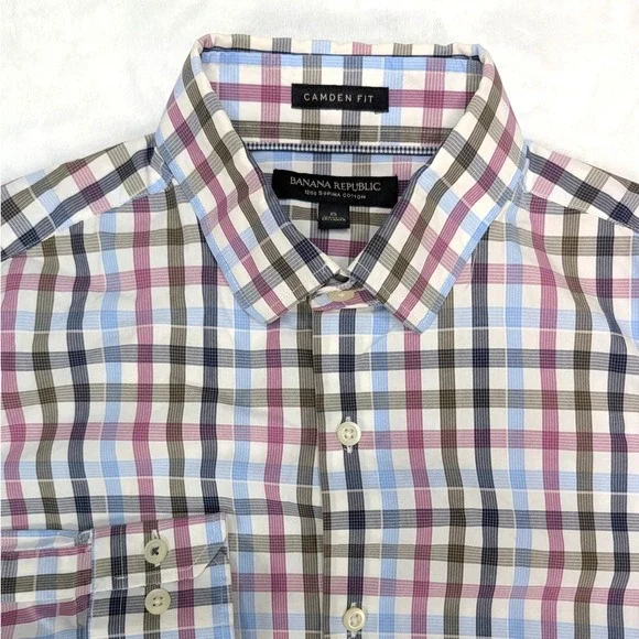 Banana Republic Camden Fit Mens S‎ Plaid Long Sleeve Button Down Shirt Cotton