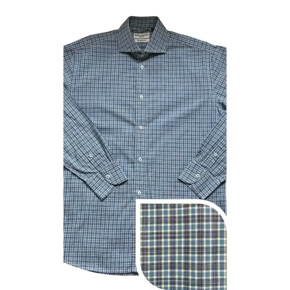Spier Mackay Shirt Mens 16 Blue Plaid Long Sleeve Handmade Contemporary Fit