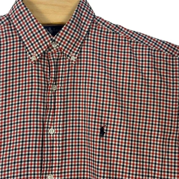 Vinrag Ralph Lauren Button Down Men Large Red‎ Gingham Blake Check Shirt