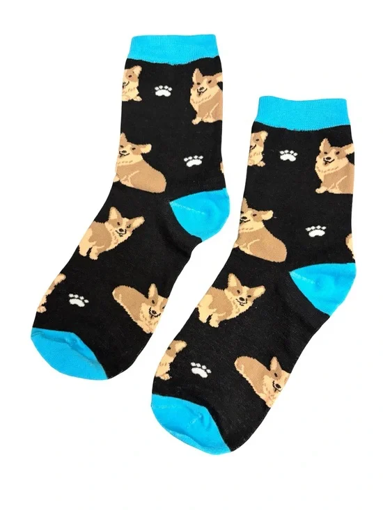 Black Blue Corgi Dog Novelty Socks Womens Size 5-8