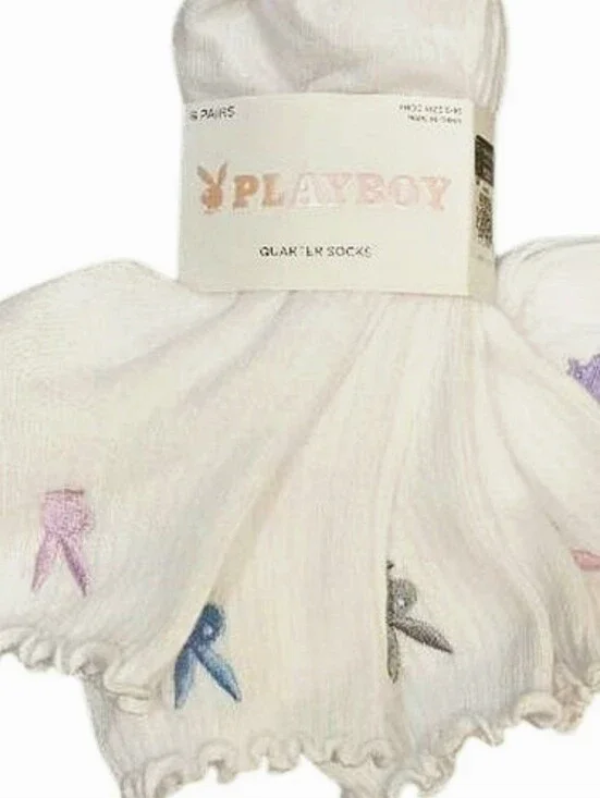 Playboy Multi-Color Bunny Logo 6-PK Ruffle Quarter Socks