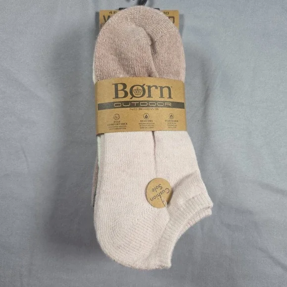 BORN women's WOOL BLEND Outdoor no show socks 4 pairs  in pink ivory gray  mauve
