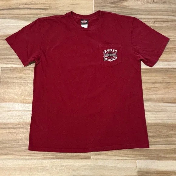 Harley Davidson Tallahassee Florida‎ Graphic Pocket T-Shirt Mens XL Maroon Red