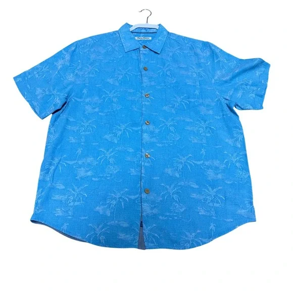 Tommy‎ Bahama (Blue) Silk Palm Tree Camp Shirt Mens Large
