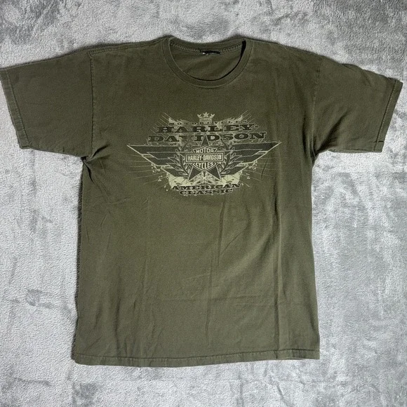 Harley Davidson T-Shirt Mens‎ Large Charlotte NC Green Graphic Tee Biker
