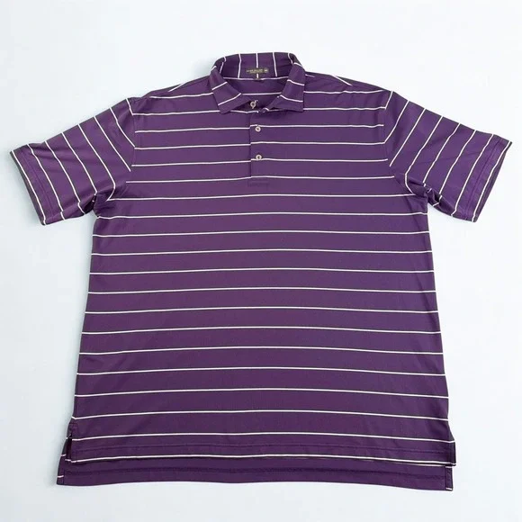 Peter Millar Summer Comfort Polo Shirt XL‎ Purple White Stripe Golf Stretch