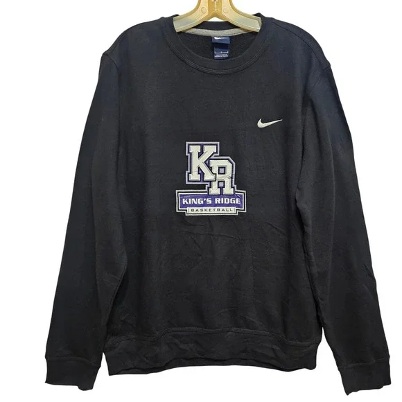 Nike Kings Ridge Basketball Crewneck Sweatshirt Black Mens Large Swoosh‎ Graphic