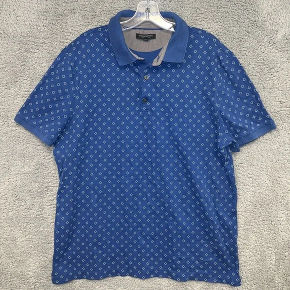 Banana Republic Luxury Touch Men's Sz XL Blue Polo‎ Shirt Geometric Short Sleeve