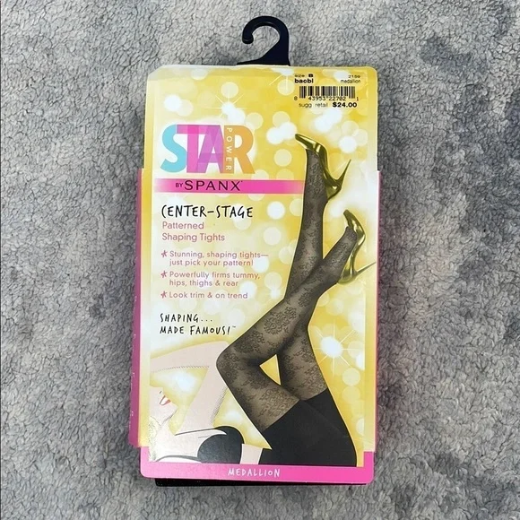 Spanx Star Power Center Stage Medallion Patterned Shaping Tights Black Size B