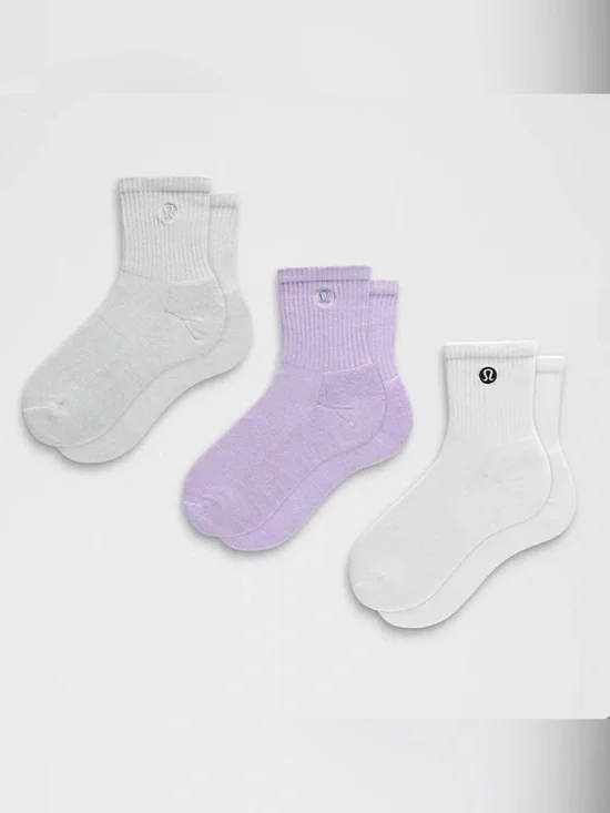 NWT Lululemon Unisex Quarter Socks 3Pack White/OceanAir/Lavender