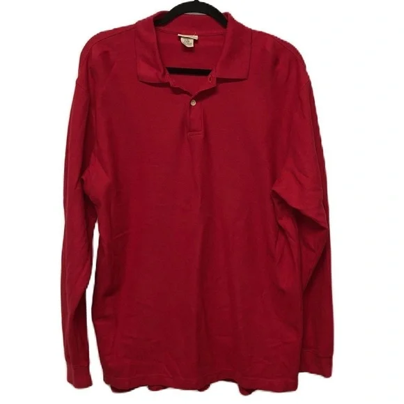 L.L.‎ Bean Mens Size Medium Regular Red 100% Cotton Long Sleeve Polo Shirt