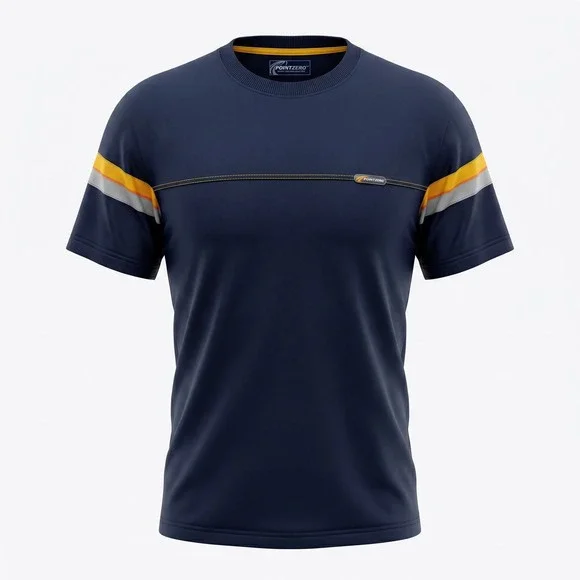 Point Zero T-Shirt Mens Large Navy Blue  Striped Racing Contrast Stitch