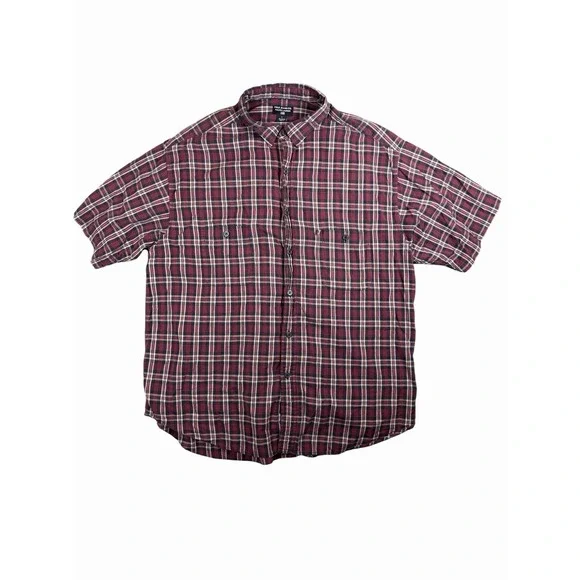 VTG Polo Jeans Co Ralph Lauren Shirt Mens L Burgundy Plaid Flag Pocket Cotton