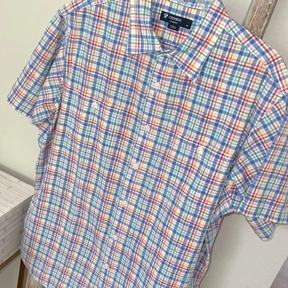 Men's Daniel Cremieux Plaid‎ Short Sleeve Button Down Cotton Shirt sz L