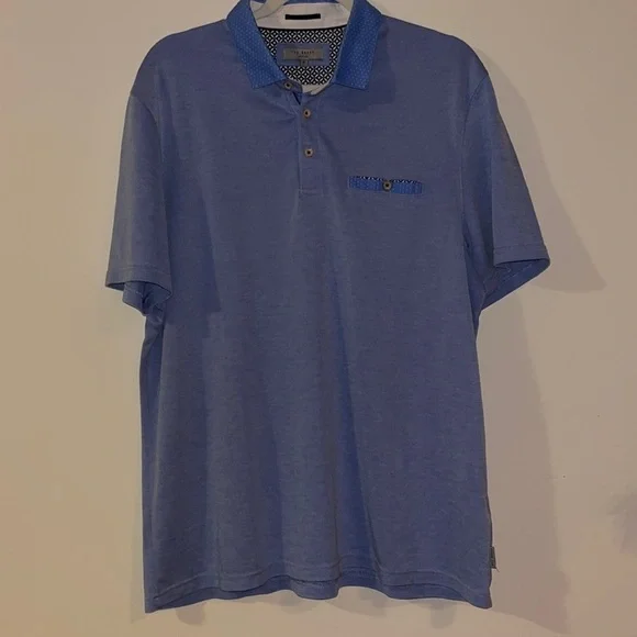 Ted Baker London‎ Polo Modal Blend Blue sz 6 XXL Golf Collared Preppy geometric