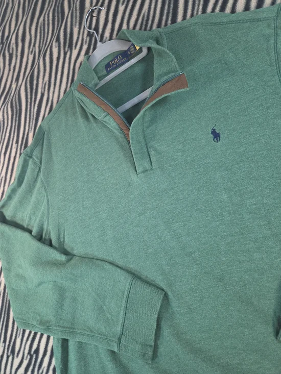 Polo Ralph Lauren Men's Green Half-Zip Cotton Pullover Sweater