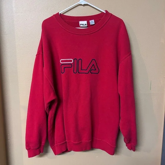 Fila‎ Red Crewneck Sweatshirt Embroidered Logo XXL