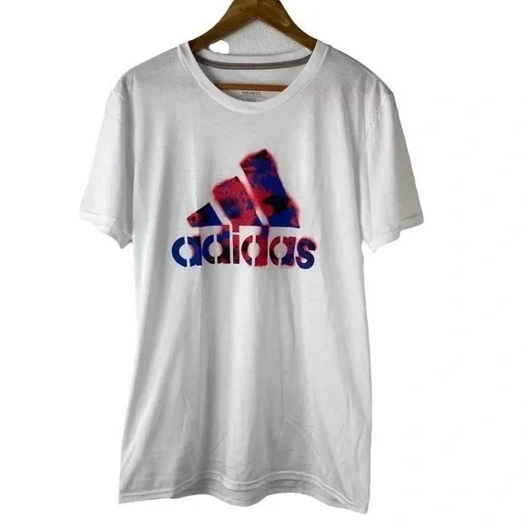Adidas Mens The Go-To Performance Tee White Spray Paint Graphic Logo Shirt M