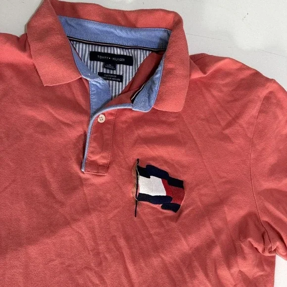 Tommy Hilfiger Polo Shirt Mens Large  Custom Fit Casual Short Sleeve‎ Light Pink