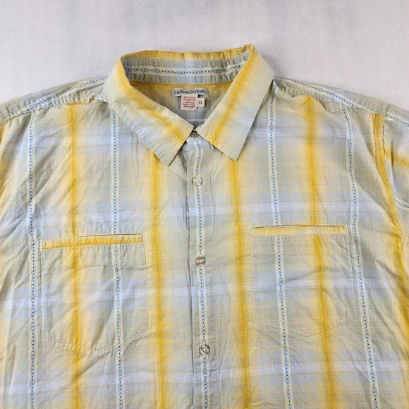 Carbon2Cobalt Shirt Mens‎ XL Yellow Plaid Short Sleeve Button Down Cotton Casual