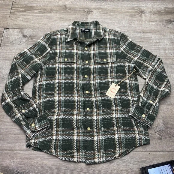 Lucky Brand Shirt‎ Mens Medium Green Plaid Long Sleeve Button Up Western Limited