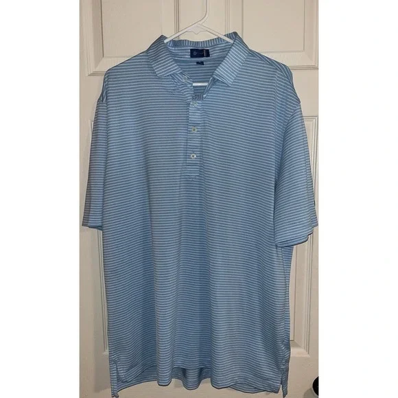 Stitch Polo Shirt Mens Large Blue Stripe Stretch Golf Preppy Adult‎ Logo