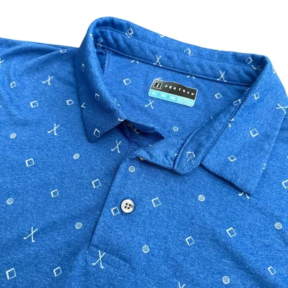 PGA Tour Mens XL Blue Heathered Golf Polo Shirt Short‎ Sleeve Geometric Print