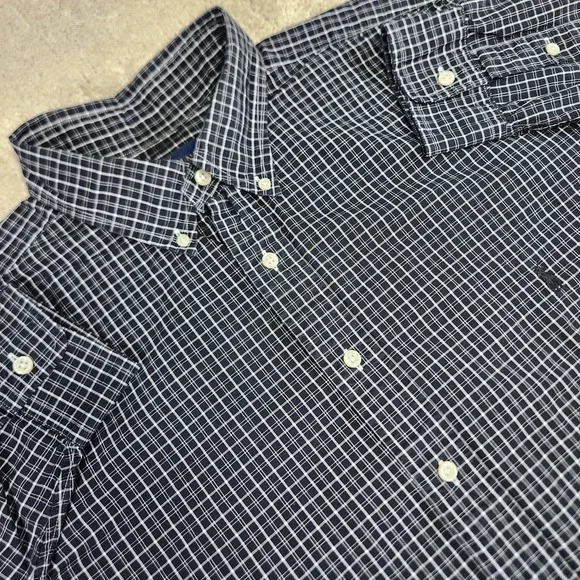 Polo Ralph Lauren Shirt Men XLT Classic Fit Double Black Plaid Button Down‎