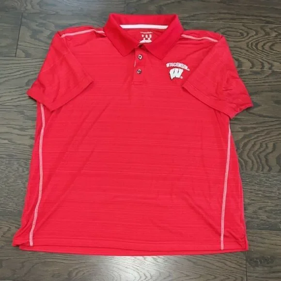 Red University of Wisconsin Badgers tennis golf polo poly sewn “W” shirt XL mens