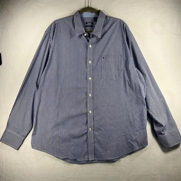 IZOD Mens Gingham Check Non Iron Stretch Button‎ Down Shirt XL Preppy