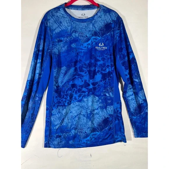 Realtree Fishing Camo Long Sleeve Performance Shirt Men S Blue Mesh Panels Ocean