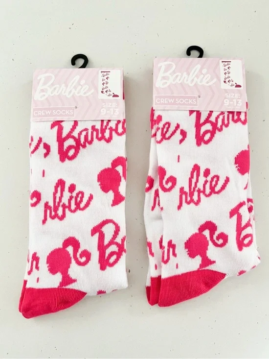 NWT Barbie Crew Socks White & Hot Pink Size 9-13 Retro Barbiecore Style