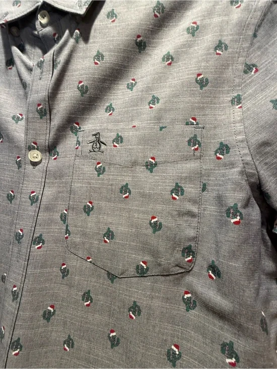 Men's Grey Printed Button-Up Shirt with Pocket