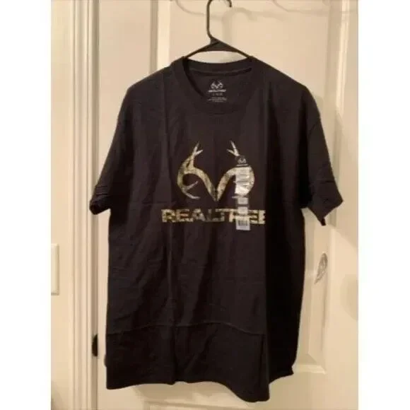 Realtree Men's Graphic Short Sleeve T-Shirt Size Large Black with Camouflage