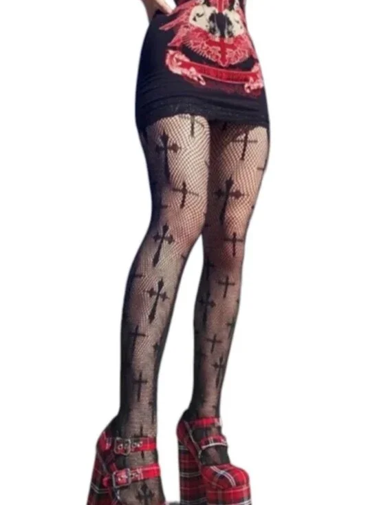 Cross Pattern Fishnet Tights - Gothic Hosiery