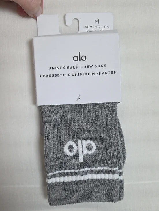 0683 ALO Yoga Gray Unisex Half-Crew Athletic Socks with White Logo