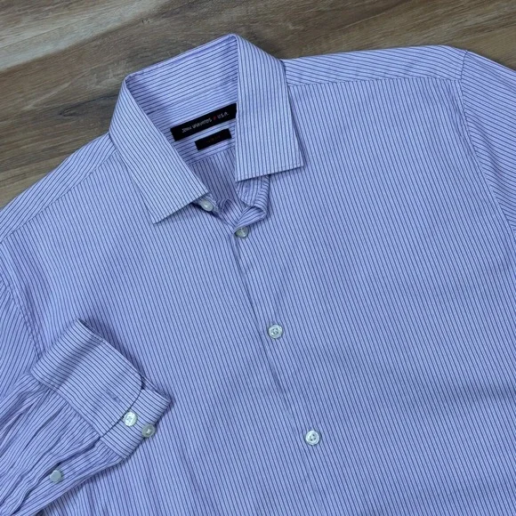 John Varvatos USA Button Up Men 15.5 32/33 Slim Cotton‎ Purple Stripe Heritage