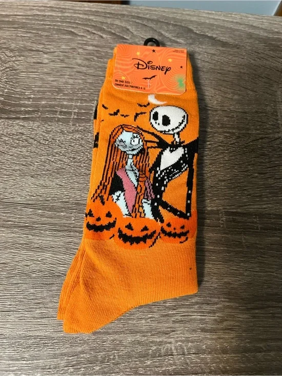 Disney Orange Jack Skellington & Sally Halloween Crew Socks
