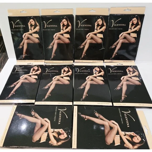 Valentina Sexy Mesh Stocking Net Galaxy Dot Tights Black 10 Packs #71074 New