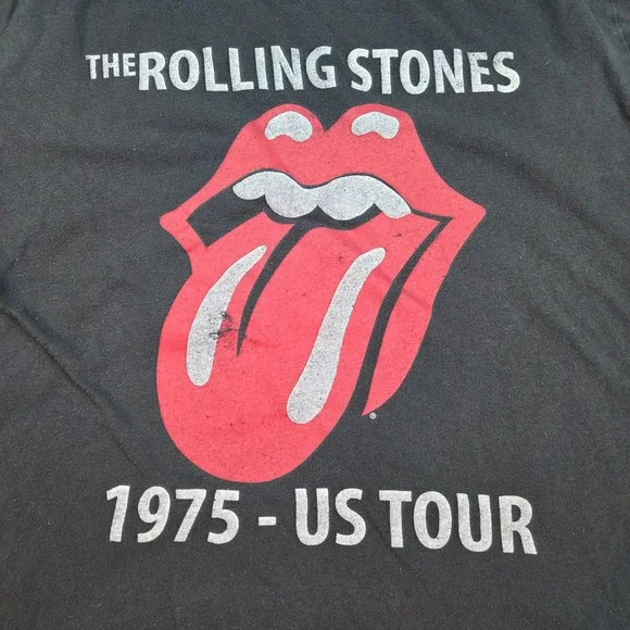 The Rolling Stones Graphic Tee Mens XL 1975 US Tour Tongue Logo Black T-Shirt‎