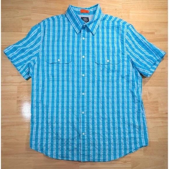 St Johns Bay Performance Mens XL Blue Plaid Quick-Dri Vented Fishing Shirt SS