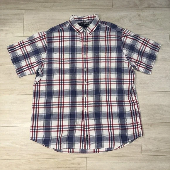 Polo Sport Ralph Lauren Mens XL Shirt Red Blue‎ Plaid Linen Blend 90s Classic
