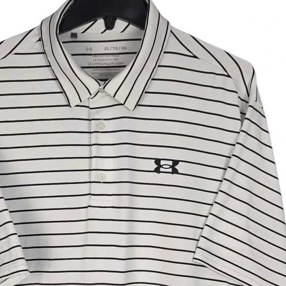 Under Armour Golf Polo Shirt Mens XL White Black StripeAthletic Short Sleeve‎