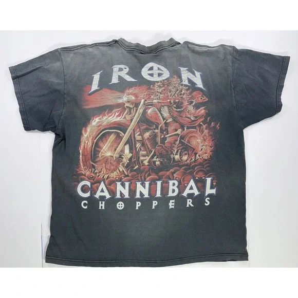 Iron Cannibal Choppers Skull Motorcycle T Shirt XL Faded Biker‎ Graphic Tee