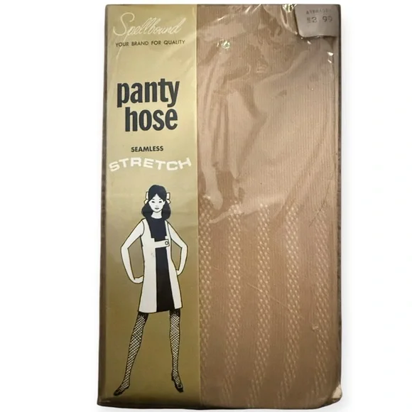 1960’s Mod Textured‎ Pantyhose in Nude/Tan, Vintage Net Stockings Tights, NEW