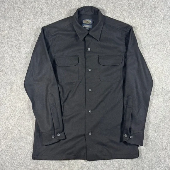 Pendleton Board Shirt Mens Small Black 100% Virgin Wool Long Sleeve RA335-20042