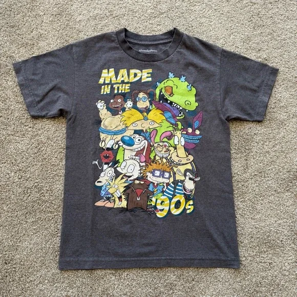Nickelodeon T-Shirt Mens Small Gray Made in the 90s Cartoon Graphic Tee