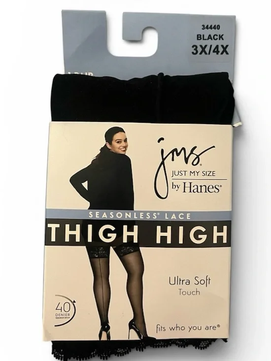 Just My Size by Hanes Black Lace Thigh Highs Packaging