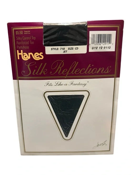 Hanes Silk Reflections Silky Control Top Pantyhose 718 Size CD Jet Reinf Toe